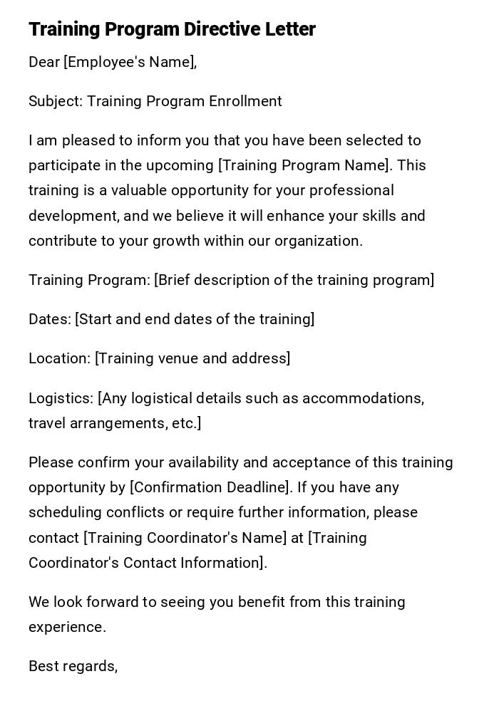 Training Program Directive Letter