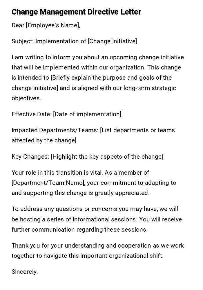 Change Management Directive Letter