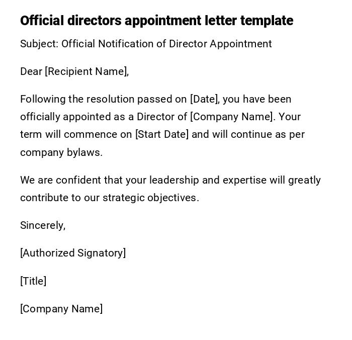Official directors appointment letter template Official directors appointment letter template