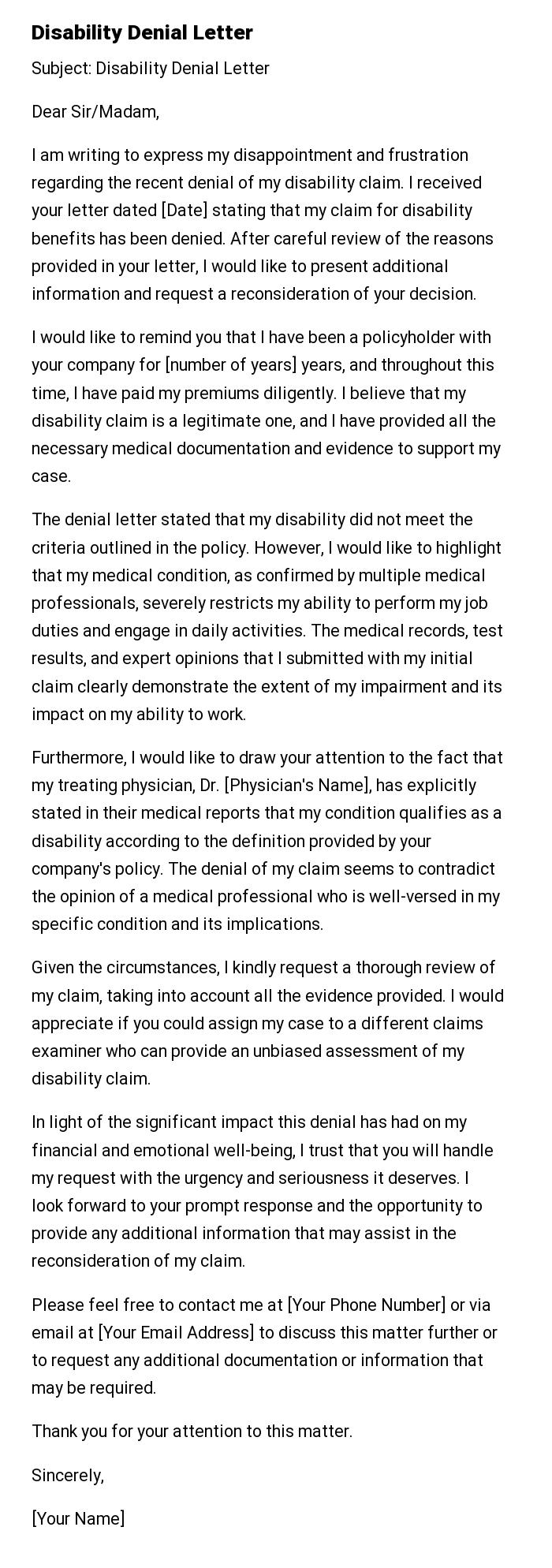 Disability Denial Letter