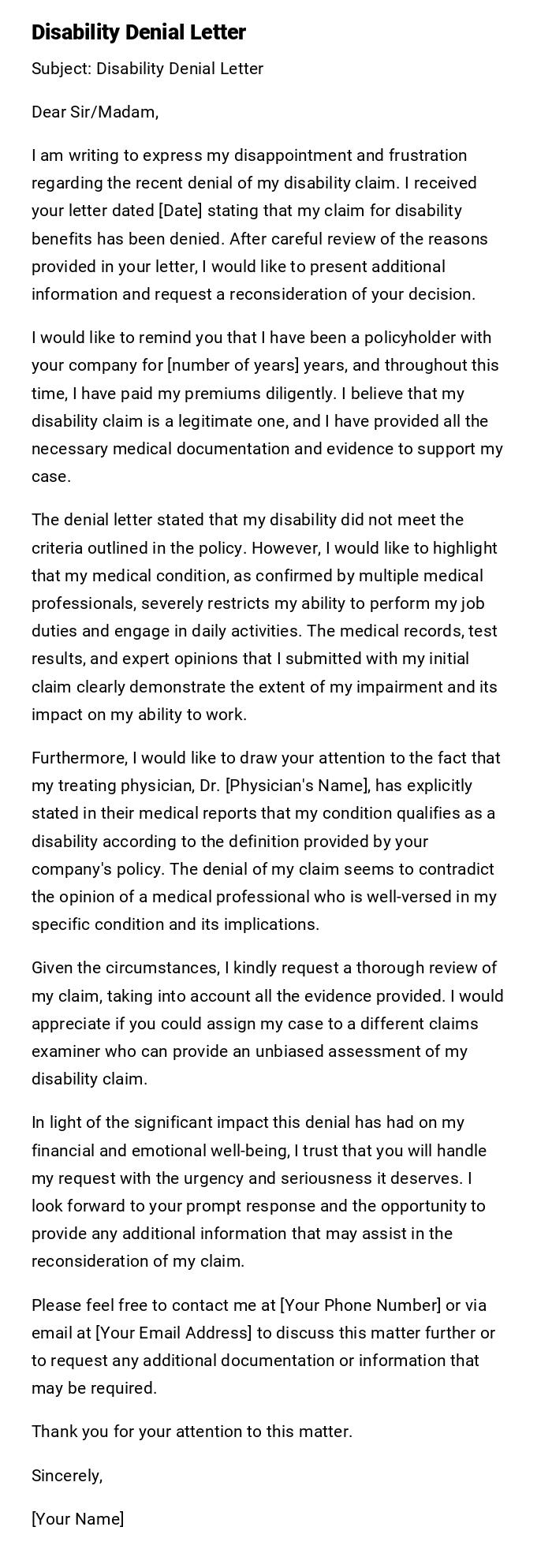 Disability Denial Letter