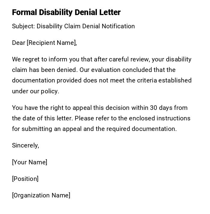 Formal Disability Denial Letter Formal Disability Denial Letter