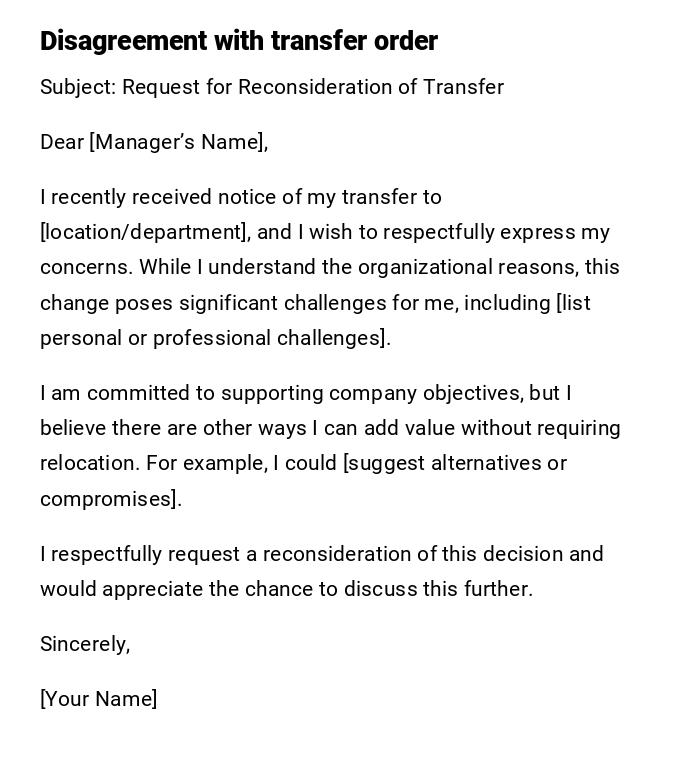 Disagreement with transfer order Disagreement with transfer order