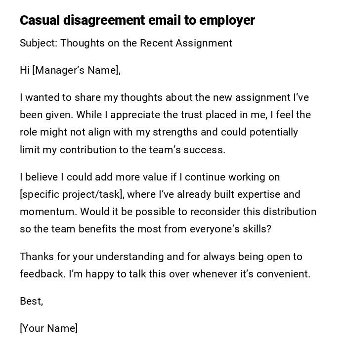 Casual disagreement email to employer Casual disagreement email to employer