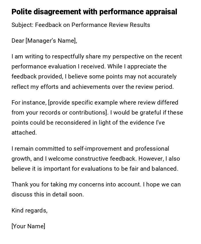 Polite disagreement with performance appraisal Polite disagreement with performance appraisal