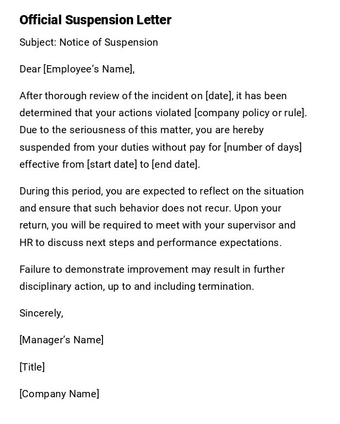 Official Suspension Letter Official Suspension Letter