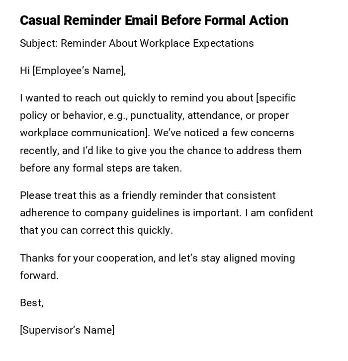Casual Reminder Email Before Formal Action Casual Reminder Email Before Formal Action