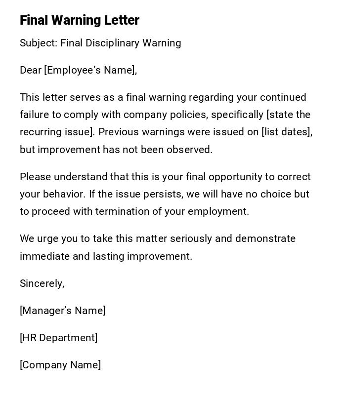 Final Warning Letter Final Warning Letter