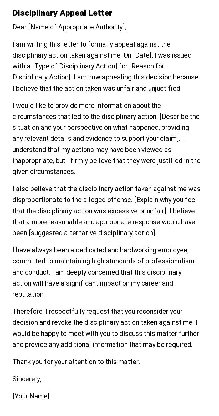 Disciplinary Appeal Letter