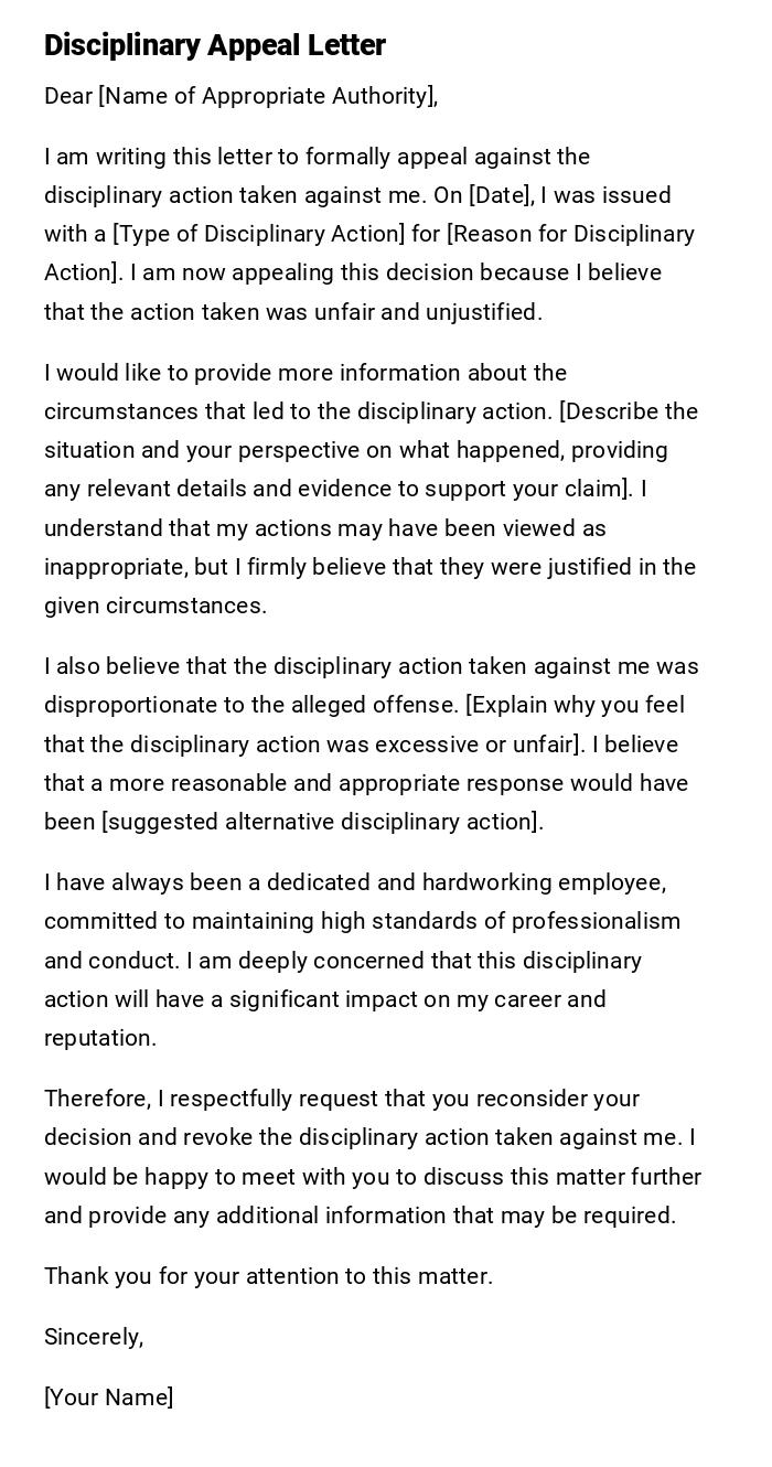 Disciplinary Appeal Letter