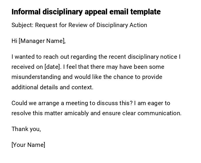 Informal disciplinary appeal email template Informal disciplinary appeal email template