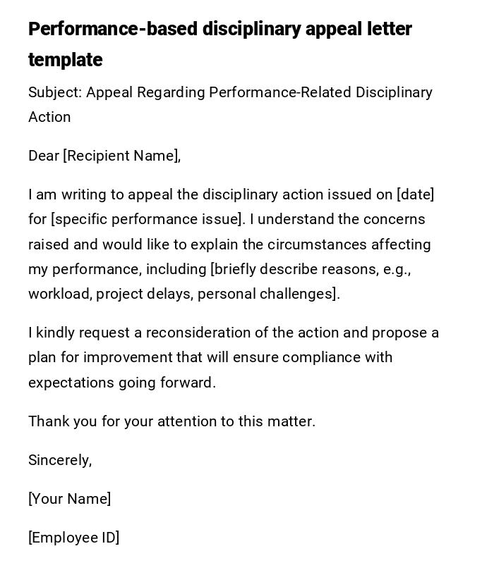 Performance-based disciplinary appeal letter template Performance-based disciplinary appeal letter template