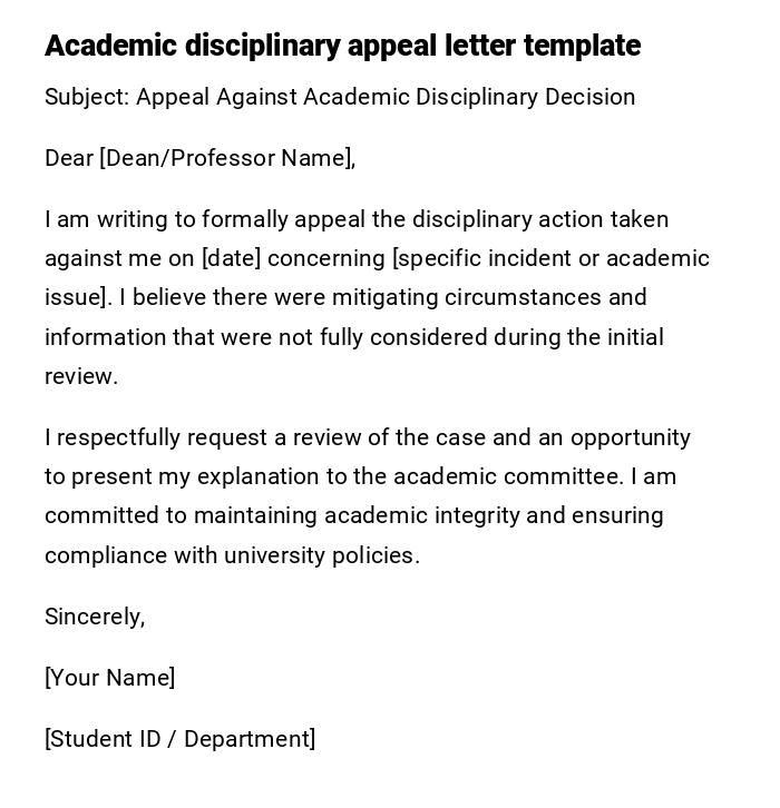 Academic disciplinary appeal letter template Academic disciplinary appeal letter template