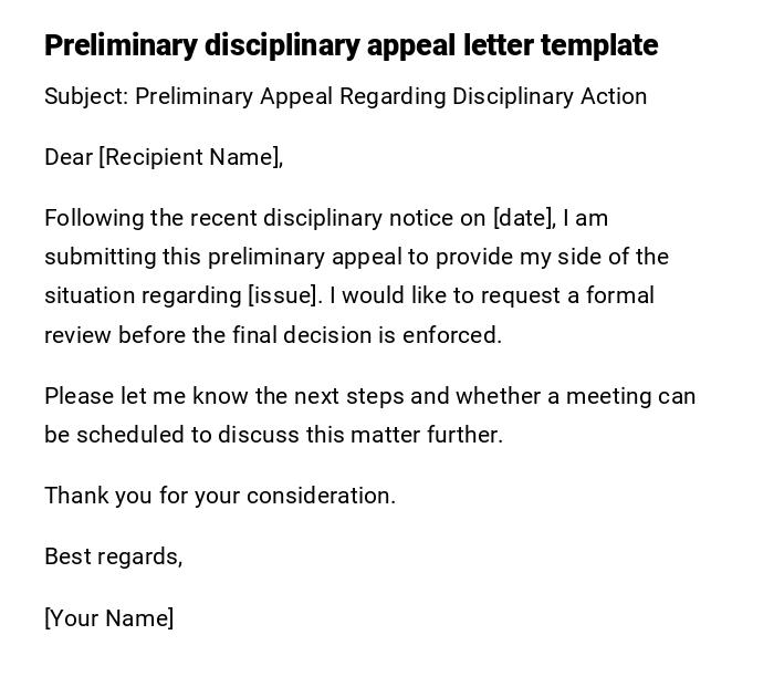 Preliminary disciplinary appeal letter template Preliminary disciplinary appeal letter template