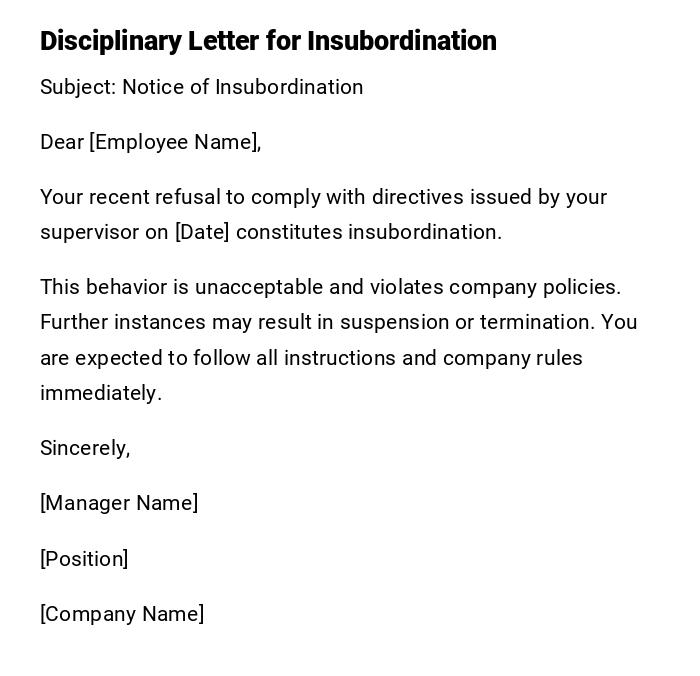 Disciplinary Letter for Insubordination Disciplinary Letter for Insubordination