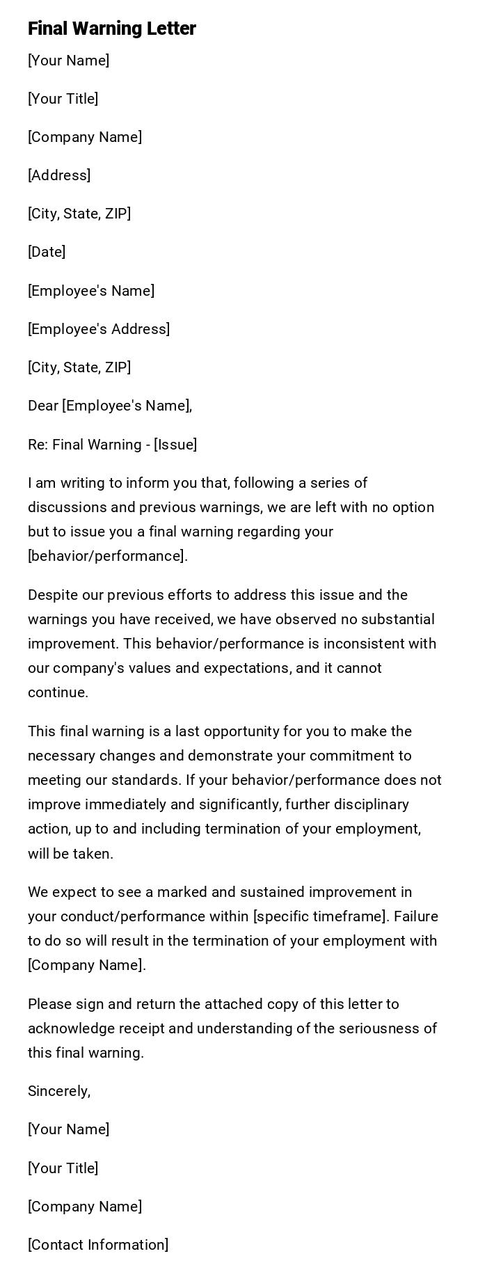 Final Warning Letter