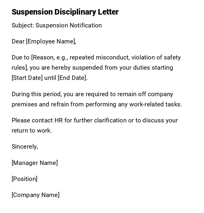 Suspension Disciplinary Letter Suspension Disciplinary Letter