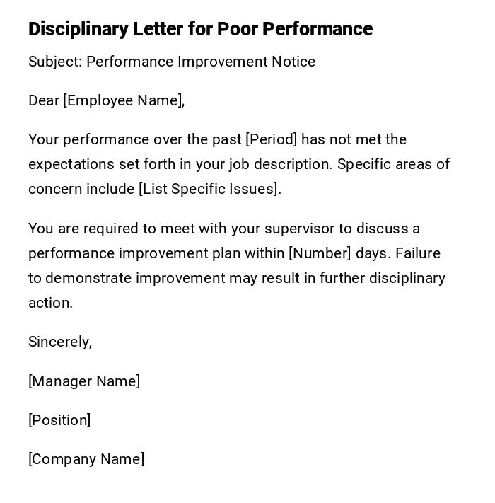 Disciplinary Letter for Poor Performance Disciplinary Letter for Poor Performance