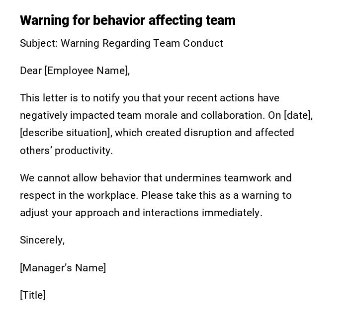 Warning for behavior affecting team Warning for behavior affecting team