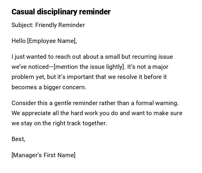 Casual disciplinary reminder Casual disciplinary reminder