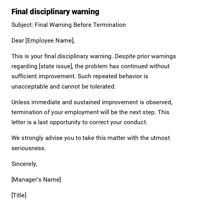 Final disciplinary warning Final disciplinary warning