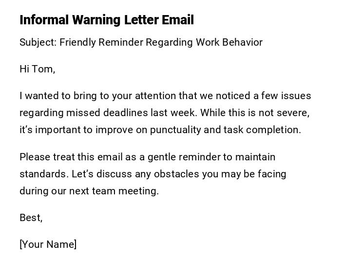 Informal Warning Letter Email Informal Warning Letter Email