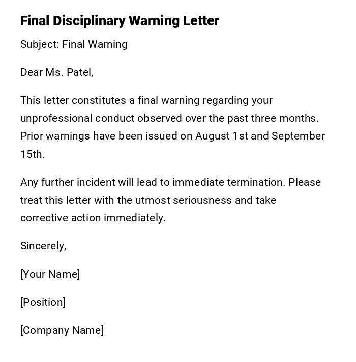 Final Disciplinary Warning Letter Final Disciplinary Warning Letter