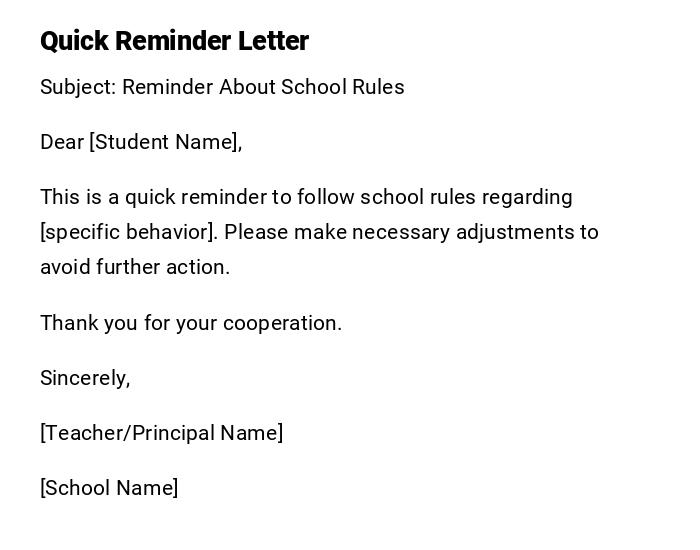 Quick Reminder Letter Quick Reminder Letter