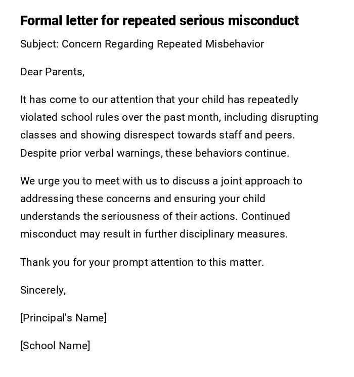 Formal letter for repeated serious misconduct Formal letter for repeated serious misconduct