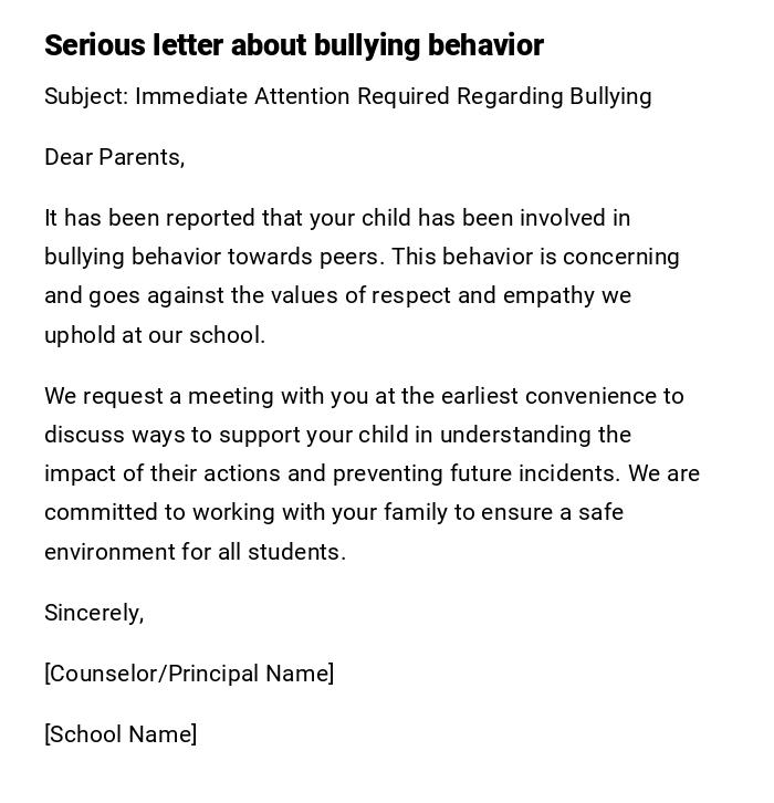 Serious letter about bullying behavior Serious letter about bullying behavior