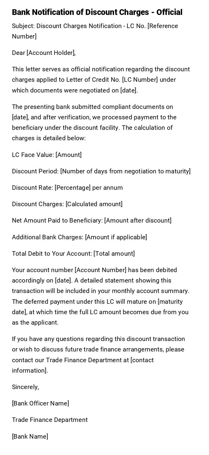 Bank Notification of Discount Charges - Official