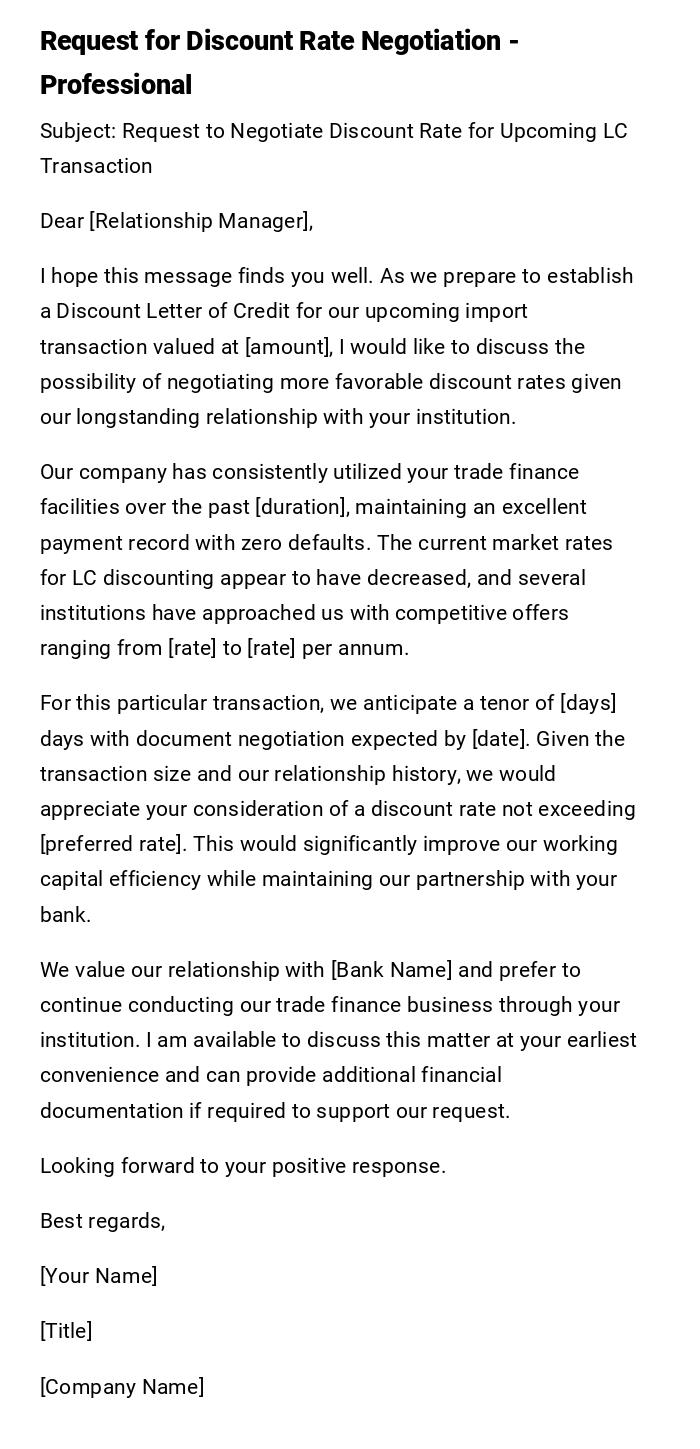 Request for Discount Rate Negotiation - Professional