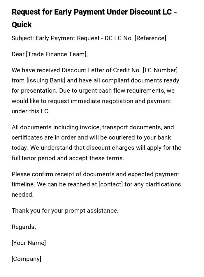 Request for Early Payment Under Discount LC - Quick