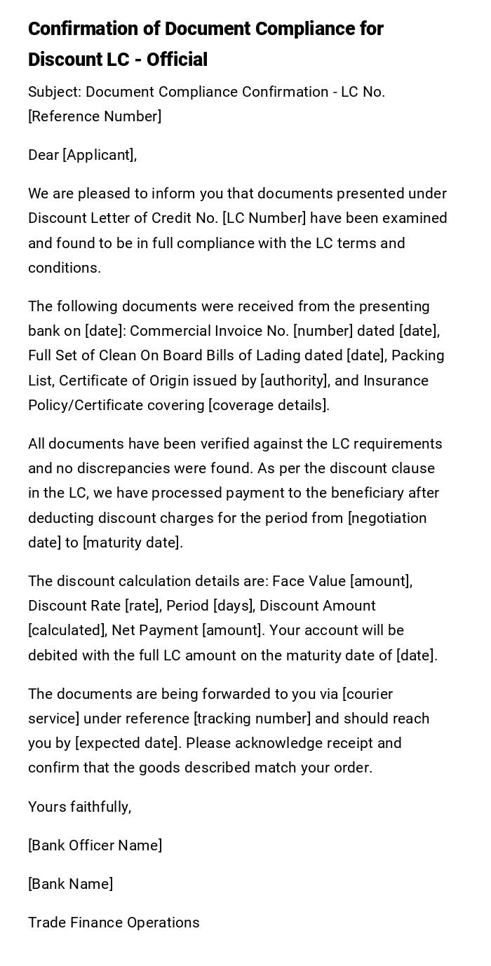Confirmation of Document Compliance for Discount LC - Official