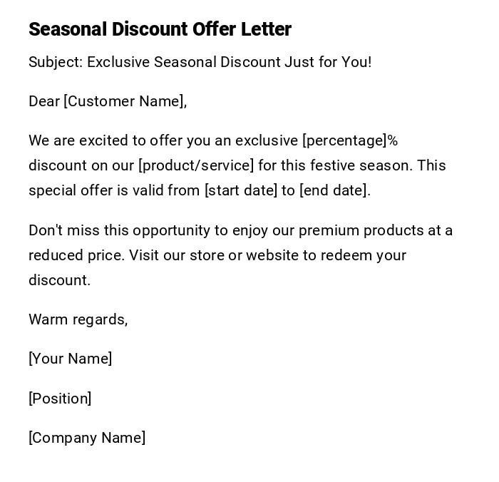 Seasonal Discount Offer Letter Seasonal Discount Offer Letter