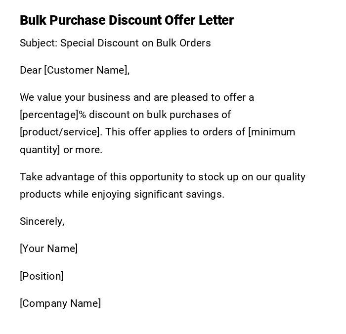 Bulk Purchase Discount Offer Letter Bulk Purchase Discount Offer Letter