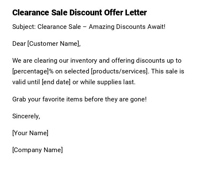Clearance Sale Discount Offer Letter Clearance Sale Discount Offer Letter