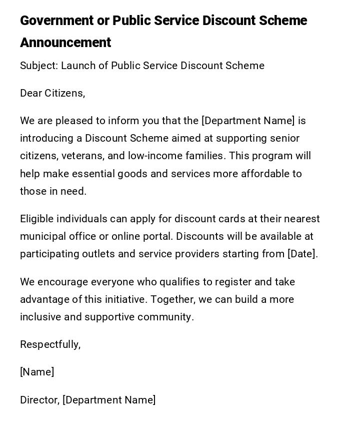 Government or Public Service Discount Scheme Announcement Government or Public Service Discount Scheme Announcement