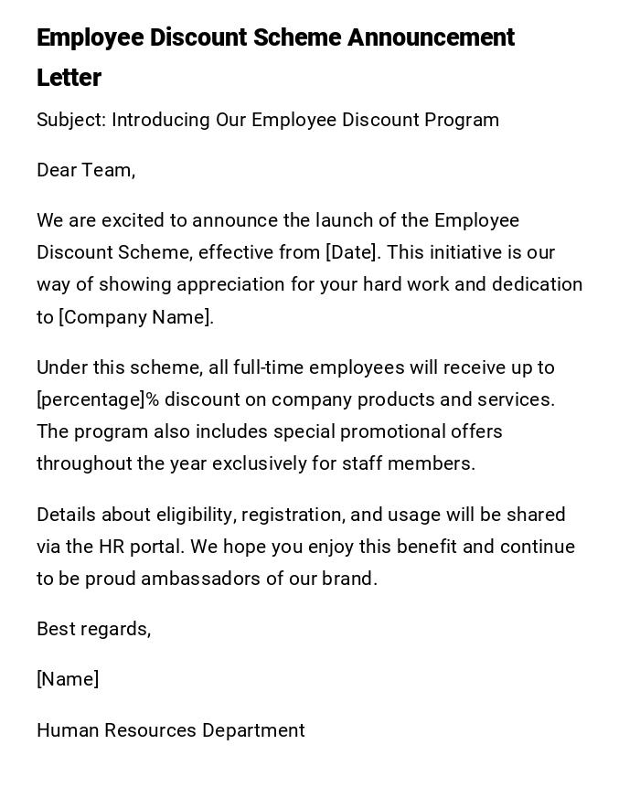 Employee Discount Scheme Announcement Letter Employee Discount Scheme Announcement Letter