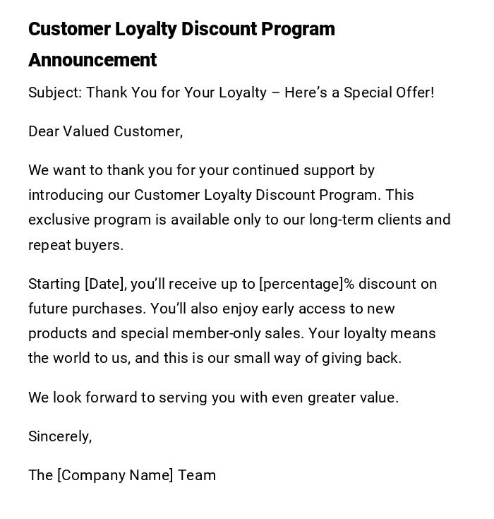 Customer Loyalty Discount Program Announcement Customer Loyalty Discount Program Announcement