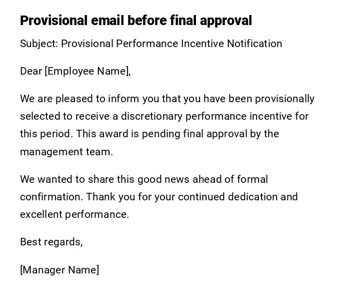 Provisional email before final approval Provisional email before final approval