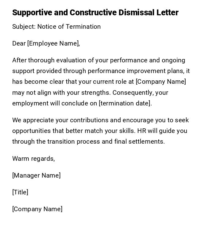 Supportive and Constructive Dismissal Letter Supportive and Constructive Dismissal Letter