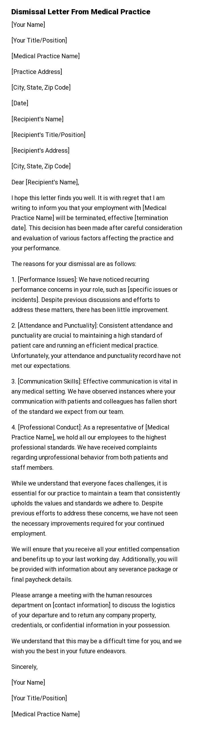 Dismissal Letter From Medical Practice