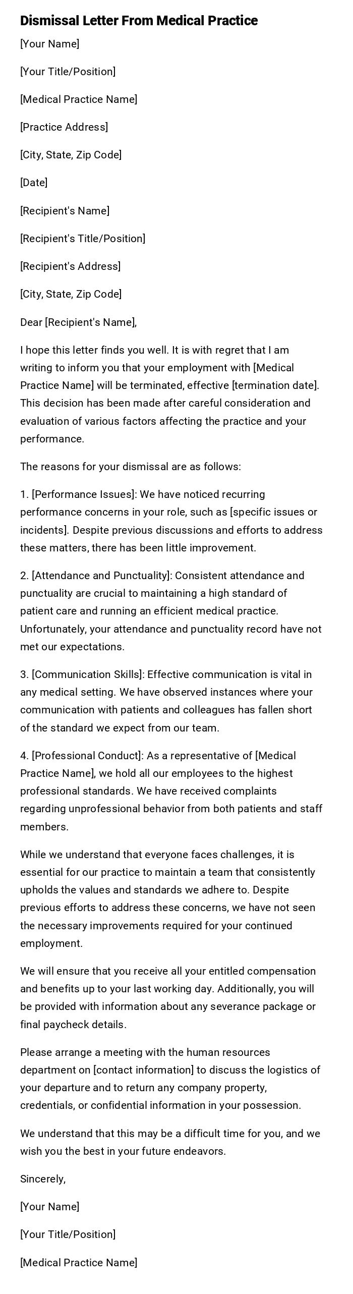 Dismissal Letter From Medical Practice