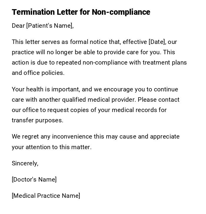 Termination Letter for Non-compliance Termination Letter for Non-compliance