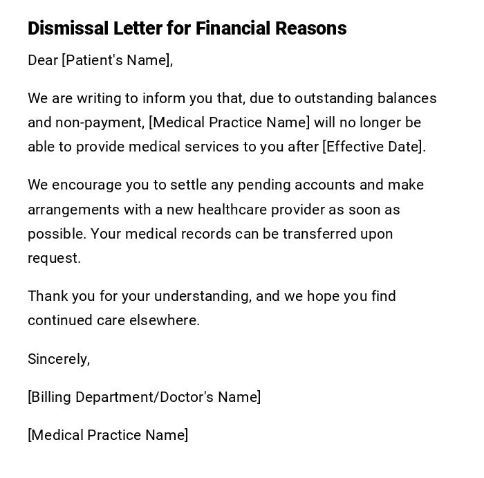 Dismissal Letter for Financial Reasons Dismissal Letter for Financial Reasons