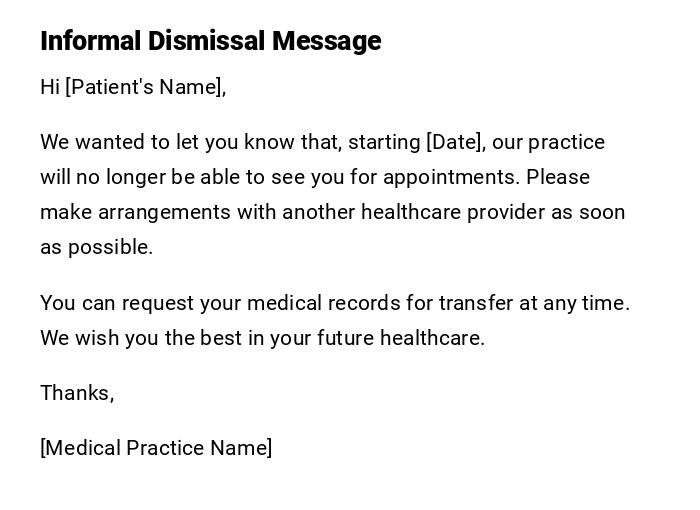 Informal Dismissal Message Informal Dismissal Message