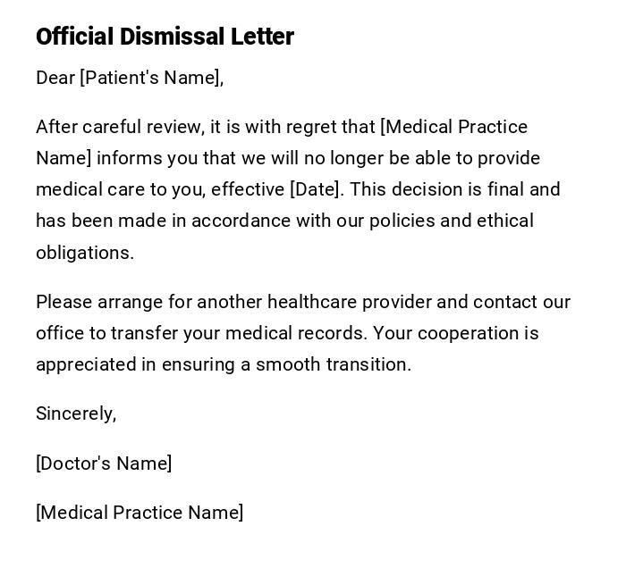Official Dismissal Letter Official Dismissal Letter