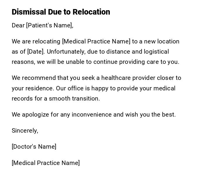 Dismissal Due to Relocation Dismissal Due to Relocation