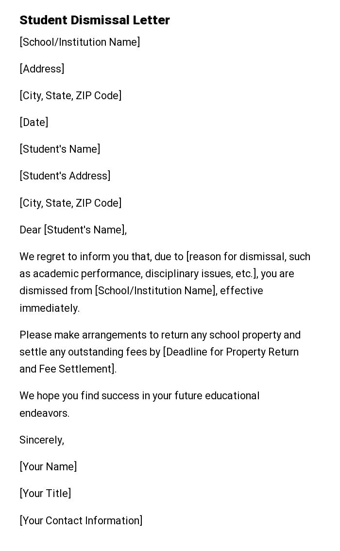 Student Dismissal Letter